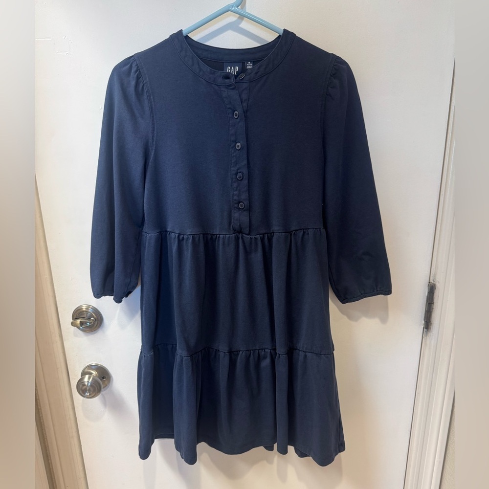 GAP Navy Blue Tiered Dress cotton tunic 3/4 length sleeves size medium